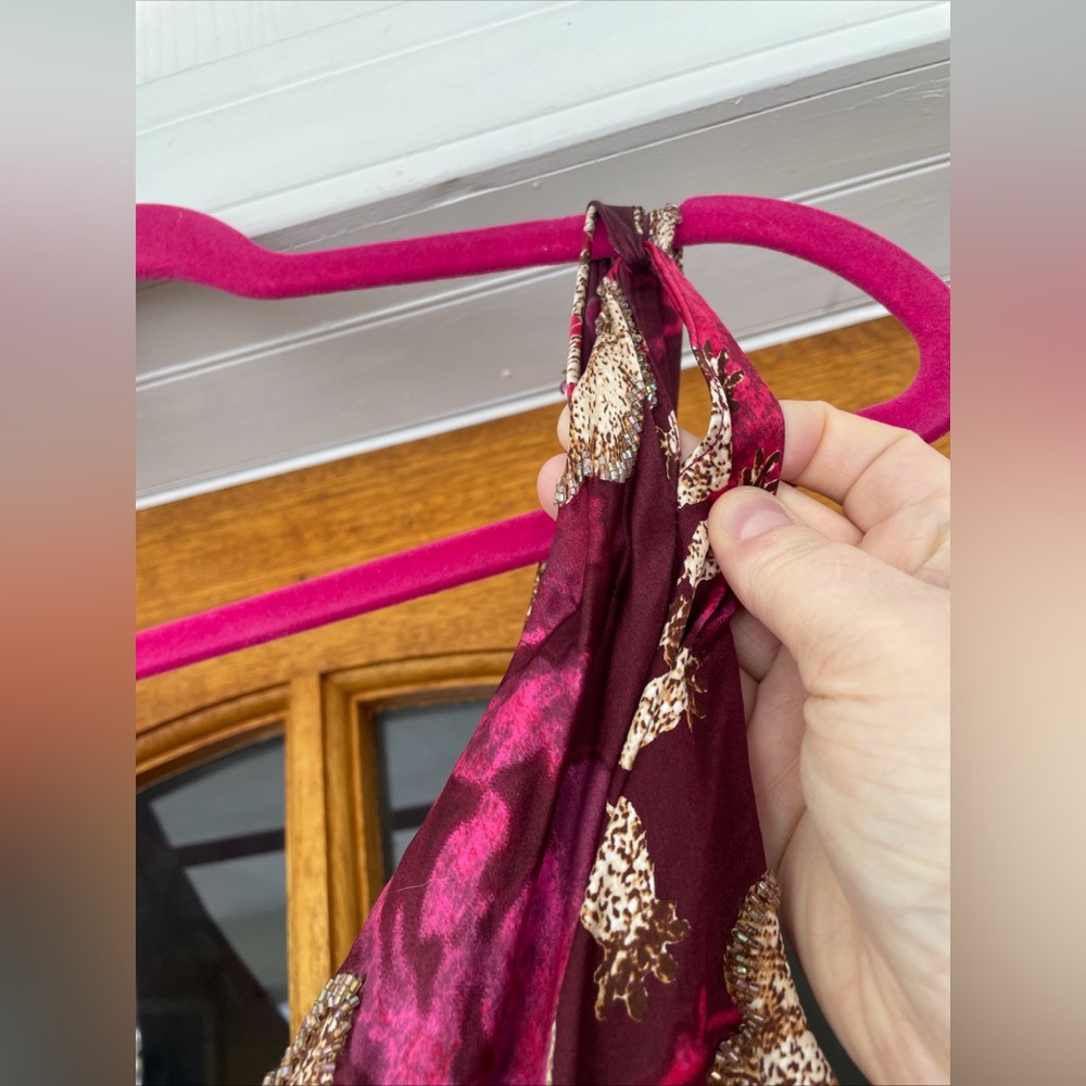 Carmen Marc Valvo Collection Women’s 100% Silk Dress Gold/Pink/Burgundy Size 6 - Picture 3 of 8